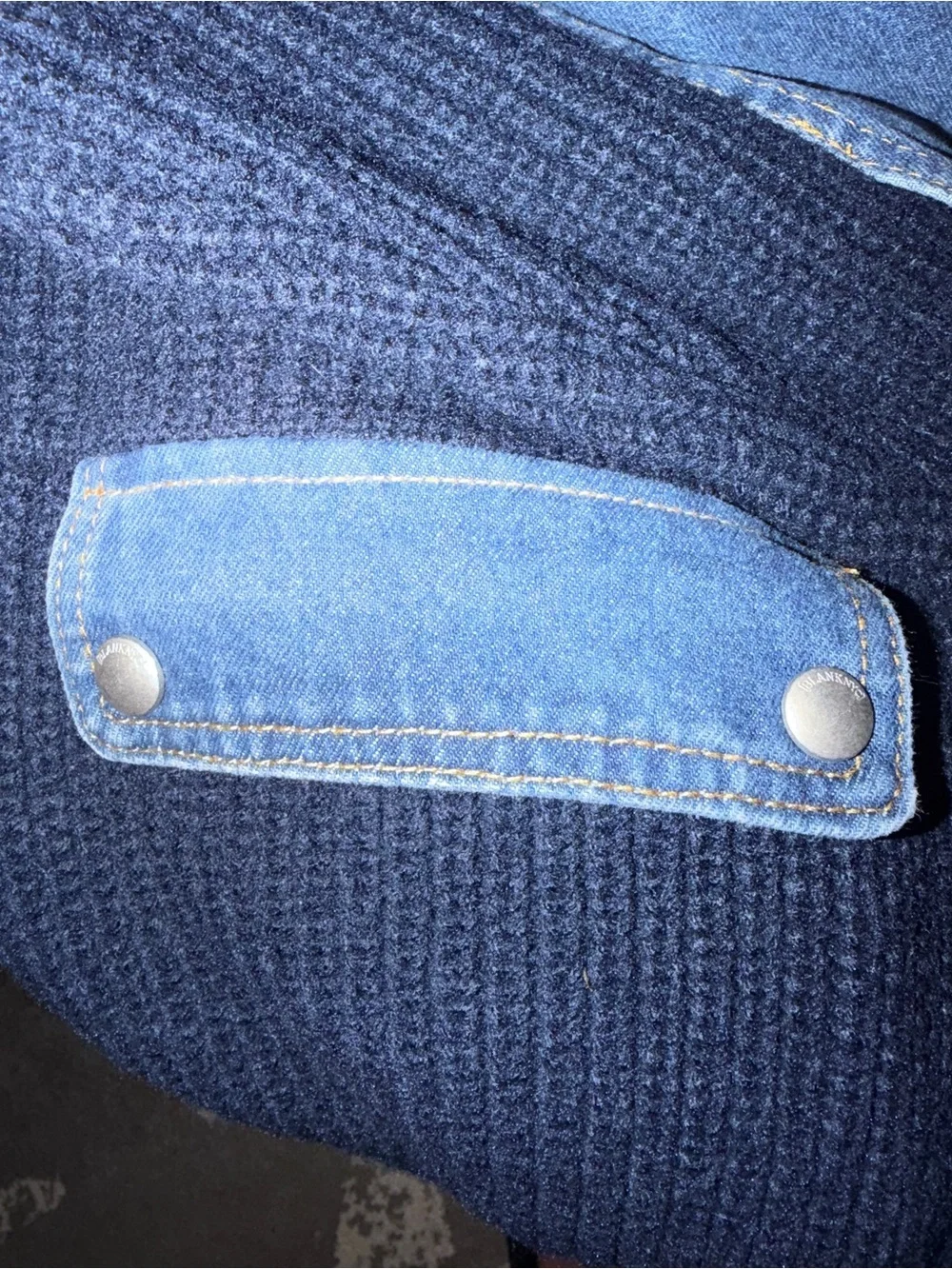 Blank NYC womens Navy Knit & Light Blue Denim Hybrid Sweater Jacket size small